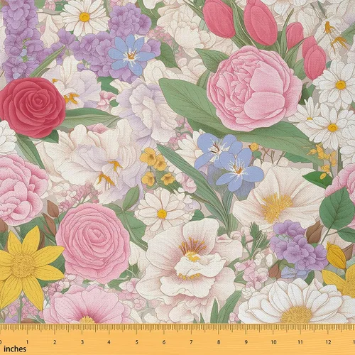 Miniatura 12 de The Yard - Tela con patrón de cachemira de flores rosadas, estilo rústico, para manualidades, tela para pasatiempos, tela retro con textura