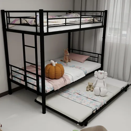 Miniatura 2 de Anwick Litera de tamaño individual sobre individual, marco de cama de metal resistente para niños, niñas, adolescentes y adultos, 2 escaleras Negro 1
