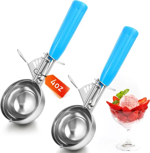 Miniatura 13 de Reallnaive 2 Cucharas para Galletas con Liberación, Cuchara para Helado con Liberación por Gatillo, Cuchara de Porción de Acero Inoxidable