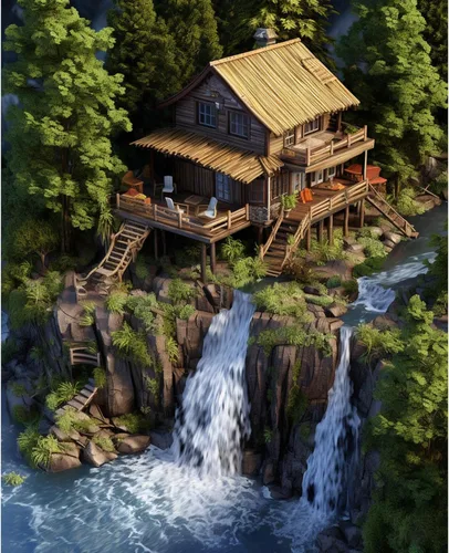 Kits de pintura digital de cabaña y cascada para adultos y niños, exquisitas cabañas de pintura por números, juego de pintura al óleo de colores