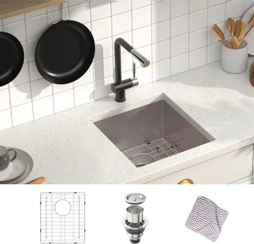 MENSARJOR Fregadero de cocina empotrado, fregadero de cocina profundo de acero inoxidable 304 con esquinas redondas, fregadero de barra grande de 10