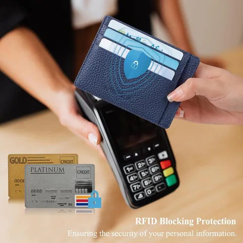 Miniatura 4 de VISOUL Soporte delgado para tarjetas de crédito para mujer, bloqueo RFID, cartera pequeña de cuero para mujer con bolsillo para monedas