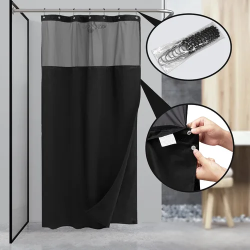 Miniatura 5 de N&Y HOME - Juego de cortina de ducha de punto gofre, forro de tela a presión y ganchos, para ducha pequeña, estilo hotel, ventana superior de malla