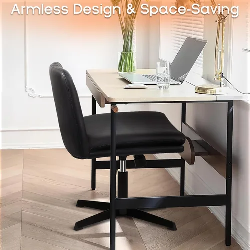 Miniatura 6 de PUKAMI Silla de Oficina con Patas Cruzadas, Silla de Escritorio de Oficina sin Brazos sin Ruedas, Cuero PU Tocador Giratorio Moderno, Asiento Ancho