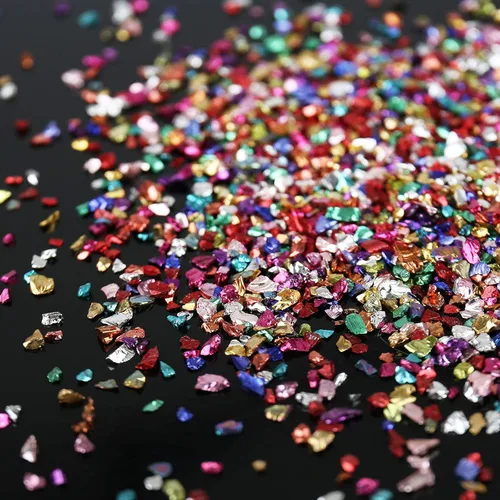 Miniatura 16 de Chips de vidrio triturado irregulares, 3.53 onzas de piedras metálicas gruesas con purpurina para arte de uñas, relleno de molde de resina