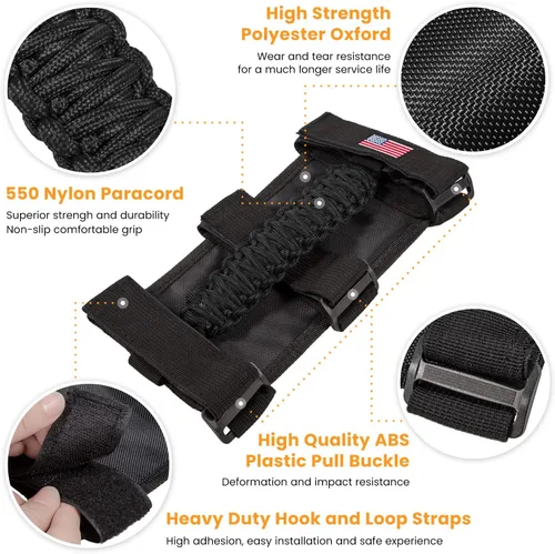 Miniatura 3 de Asas de agarre de barra enrollable + Asa de agarre para reposacabezas para Jeep Wrangler YJ TJ JK JKU JL JLU Sport Sahara Freedom Rubicon Unlimited