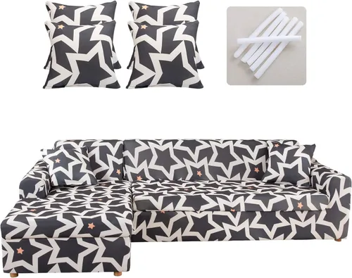 Miniatura 16 de LiveGo Funda de sofá en forma de L, 2 piezas, elástica y elástica de 3 plazas, protector de muebles con 4 fundas de almohada para sala de estar