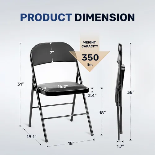 Miniatura 3 de YSSOA Paquete de 2 sillas plegables con asientos acolchados de vinilo y marco de metal duradero para fiestas en interiores y exteriores, hogar