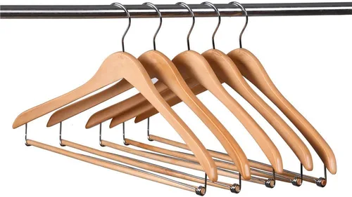 Miniatura 3 de Quality Hangers Perchas de madera hermosas y resistentes con barra de bloqueo, madera natural brillante (5)