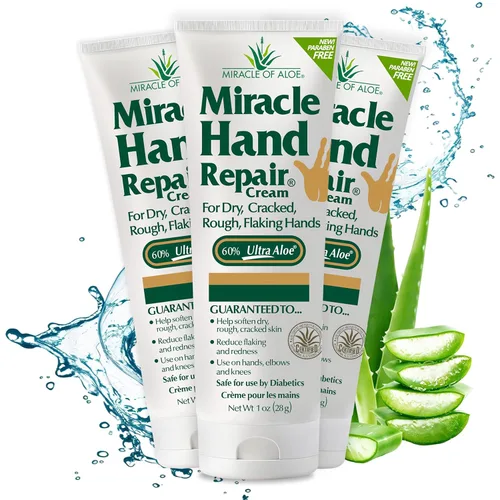 Miracle - Crema reparadora de manos para manos secas y agrietadas, 1 onza, la mejor crema curativa de manos con 60% de aloe vera, hidratante no