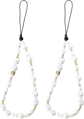 Miniatura 40 de Beaded Phone Charm Cute Fixed Beads Pearl Wristlet Chain Camera Wrist Strap CarKey Lanyard