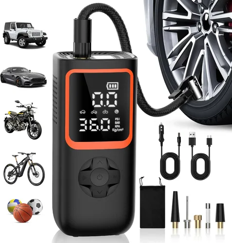 KOLTGOO Compresor de aire portátil para inflado de neumáticos, bomba de aire inalámbrica de 150 PSI para neumáticos de automóvil con manómetro y luz