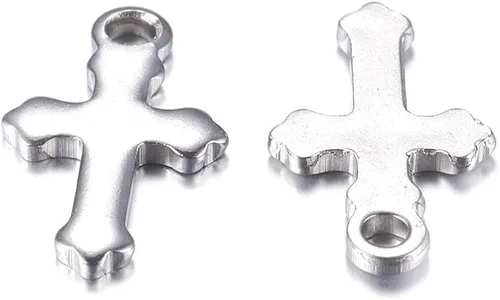 Miniatura 7 de KISSITTY 100 piezas de acero inoxidable 304 tamaño pequeño pulido sólido cruz colgante colgante cruz colgante cadena colgantes para collar, aretes