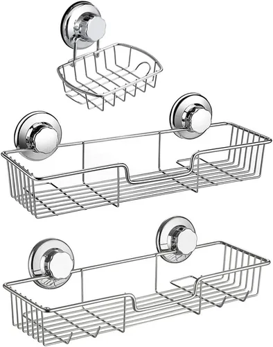 SANNO Soporte para jabonera de ducha con ventosas para champú grande, soporte de gel de ducha, almacenamiento de baño, organizador de baño, cesta de