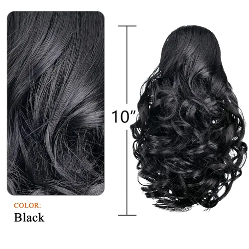 Miniatura 8 de Extensión de cola de caballo negra con clip de garra, ondulada, 10 pulgadas, 3.5 onzas, sintético, como verdaderos, postizos, para mujer, Yaki