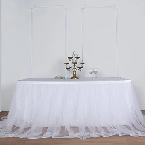 Efavormart - Falda de mesa de tul y satén de 17 pies, color blanco, extra larga, de 48 pulgadas, para decoración de fiesta de boda