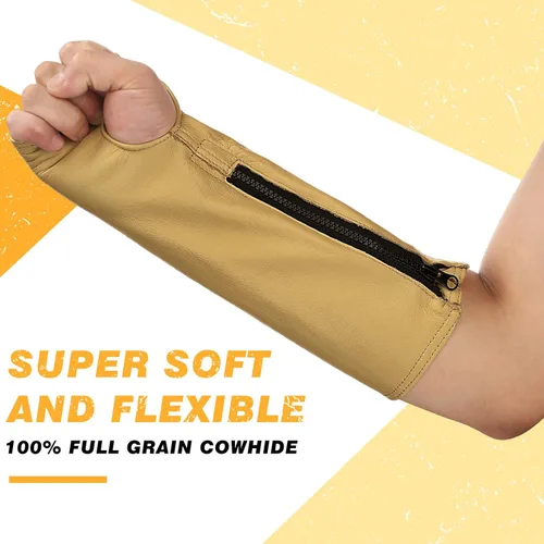 Miniatura 3 de Suhine 2 pares de protectores de brazo de cuero para soldadura, mangas de trabajo de soldadura, resistentes a cortes, protectores de brazo para piel