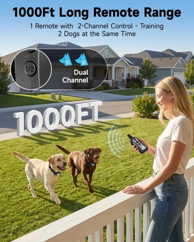 Miniatura 3 de PATPET Collar de choque para perros con 2 receptores, collar de entrenamiento para perros con control remoto, collar de perro eléctrico con pitido