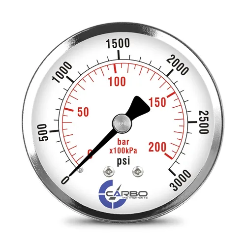 Miniatura 21 de Medidor de presión de 2-1/2 pulgadas, carcasa de acero cromado, seco, vacío compuesto -30 Hg - 0-15 psi montaje trasero 1/4 pulg. NPT