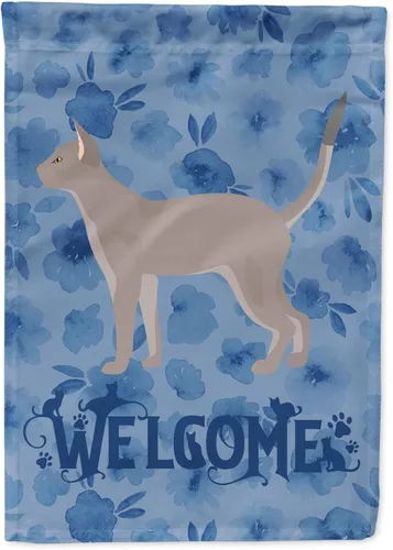 Caroline's Treasures CK4813CHF - Bandera de bienvenida con gato abisinio azul, manga grande, para porche, para colgar en la pared, poliéster, tamaño