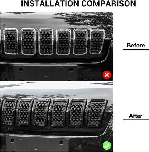 Miniatura 2 de JeCar Insertos de parrilla para Jeep Cherokee, insertos de rejilla delantera para Jeep Cherokee 2019-2025 (negro)