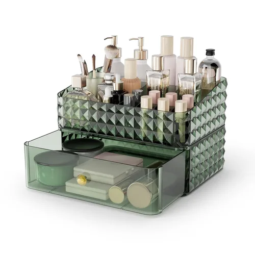 Organizador de Maquillaje para Tocador, Organizador de Cosméticos Apilable y Almacenamiento, Estuches de Exhibición de Cosméticos con 1 Cajón y 1
