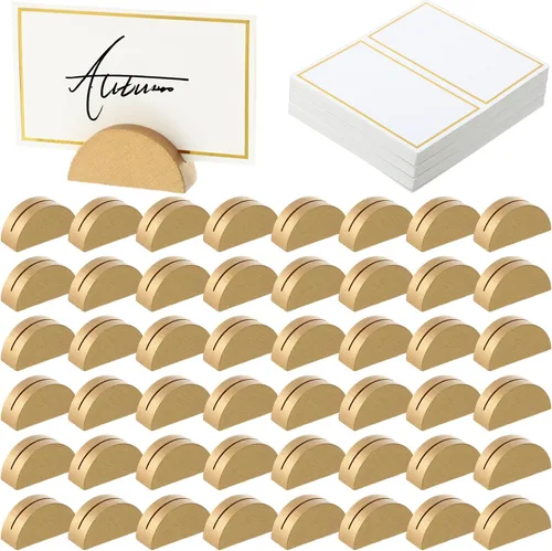 Miniatura 10 de Maitys 48 soportes de madera para números de mesa de boda, soporte para nombre de mesa de boda, diseño semicircular, tarjeteros con 48 tarjetas