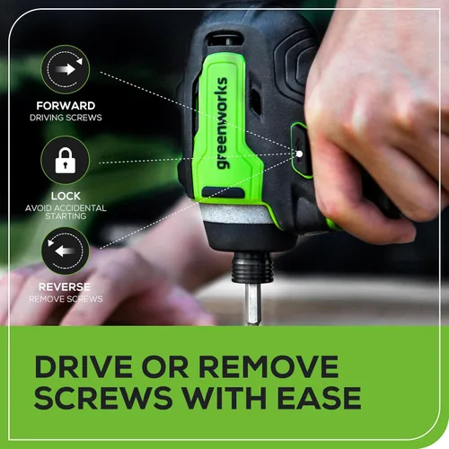 Miniatura 7 de Greenworks - Taladro de impacto sin escobillas de 24 V de 1/4 pulg. inalámbrico, (2) baterías de 2.0 Ah, cargador compacto y bolsa incluidos