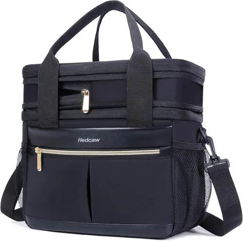 Miniatura 10 de Lonchera para Mujeres de Doble Nivel Aislada Bolsa de Almuerzo para Mujeres Expandible a Prueba de Fugas Reutilizable Bolsa Refrigeradora de Champán