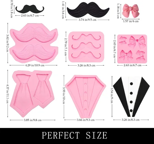 Miniatura 2 de Moldes para bigote para el Día del Padre, 5 paquetes de silicona para decoración de tartas, moquin, corbata, para caballeros, baby shower, cupcakes