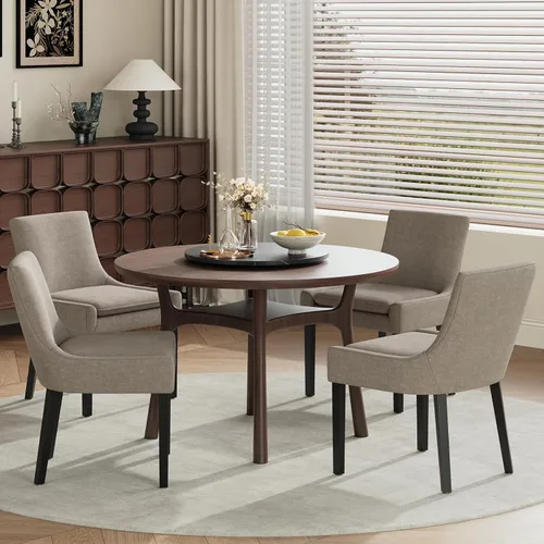 Miniatura 18 de COLAMY Juego de 2 sillas de comedor tapizadas con respaldo medio y patas de madera, sillas auxiliares modernas para sala de estar/comedor