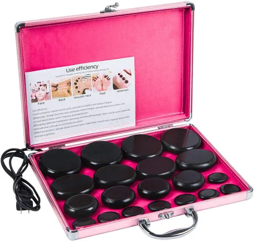 NICECHOOSE - Kit de masaje de piedras calientes, 20 piezas, portátil, suave y natural, juego de rocas calientes de basalto, calentador de piedras de