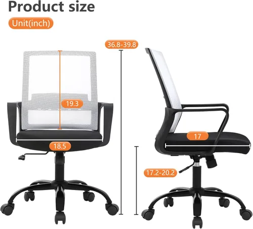 Miniatura 8 de PayLessHere Silla de oficina para computadora, silla ergonómica de malla, respaldo medio, silla giratoria para oficina en casa, silla de escritorio