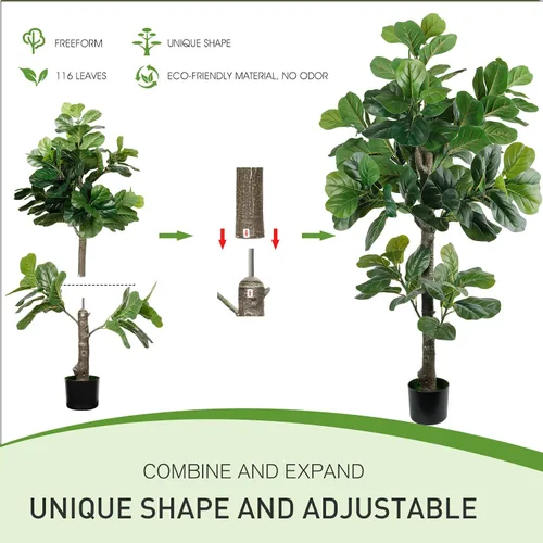 Miniatura 6 de Árbol de higuera artificial de hoja de violín de 5 pies de alto, planta de higuera falsa para interiores, planta de ficus iyrata falsa que incluye