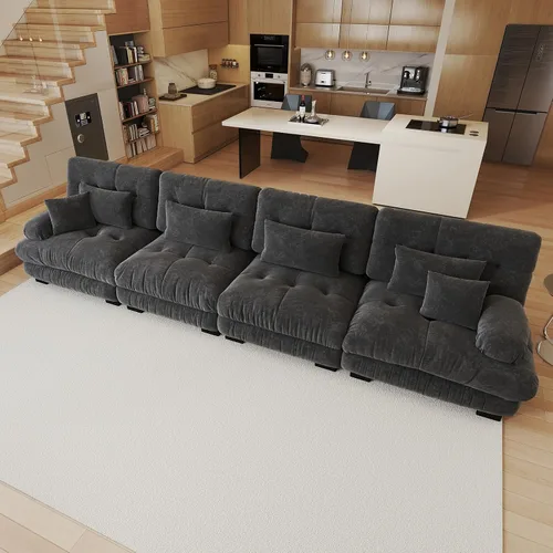 Miniatura 113 de Sofá modular de gran tamaño de 94 pulgadas, sofás seccionales grandes de color beige y blanco para sala de estar, juego de sofá de terciopelo, sofás