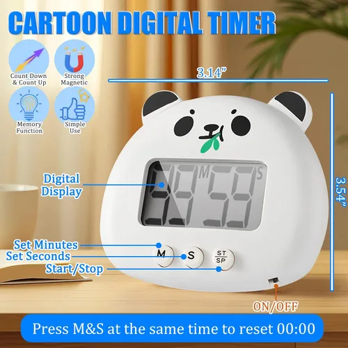 Miniatura 2 de 2 Pack Digital Timer for Kids,Magnetic Kitchen Timers for Cooking,Countdown Timer with Cartoon-Style Battery Included(Black-Green Panda)