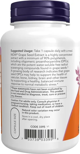 Miniatura 3 de Now Supplements, extracto de semilla de uva, fuerza máxima 500 mg (un extracto altamente concentrado con un mínimo de 90% de polifenoles), 90