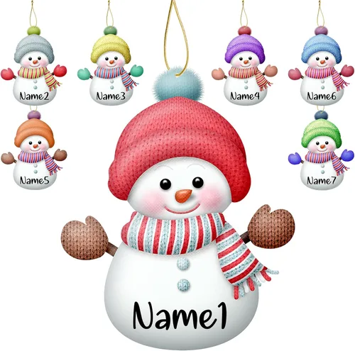 Miniatura 11 de Adornos de Navidad personalizados de muñeco de nieve, juego de adornos de Navidad de madera personalizados con nombres, decoraciones para colgar