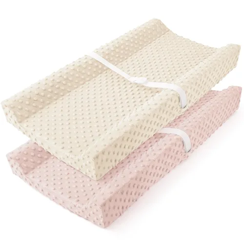 Miniatura 10 de Susurration Paquete de 2 fundas para cambiador, fundas de felpa súper suaves con lunares minky de 33 x 17 x 7 pulgadas, transpirables, para Beige