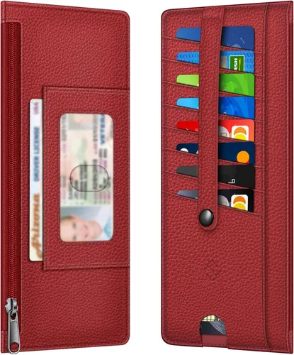 Miniatura 13 de FINTIE Cartera Delgada Porta Tarjetas de Crédito Monedero, Estuches para Tarjetas de Negocios con Bloqueo RFID y Bolsillo con Cremallera