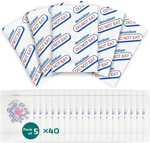 200 paquetes de absorbentes de oxígeno de grado alimenticio de 200 CC para almacenamiento de alimentos a largo plazo con indicador de oxígeno,