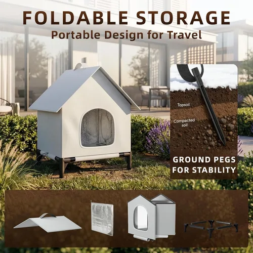 Miniatura 5 de Casa para gatos para exteriores e interiores, fácil de armar, refugio para gatos con autocalentamiento para invierno, aislado y resistente a