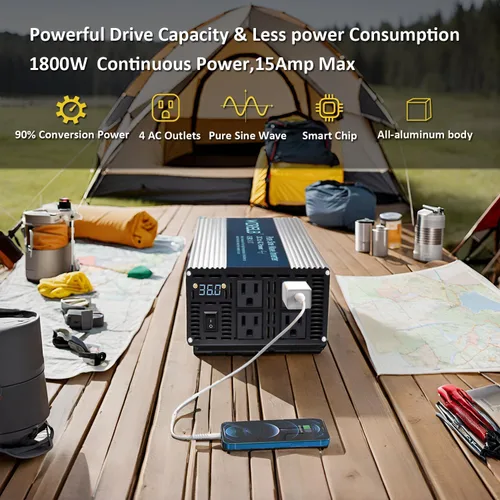 Miniatura 3 de WZRELB Inversor de Onda Sinusoidal Pura de 1800W, 12V DC a 110V 120V AC Convertidor de Energía con Pantalla LED, Inversor de Energía Portátil Fuera