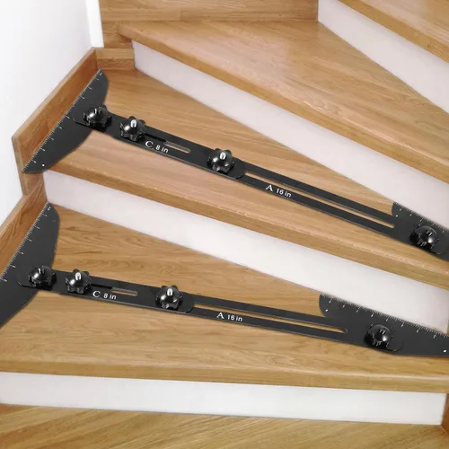Miniatura 8 de BEAMNOVA Medidor de peldaños de escalera ajustable, herramienta de plantilla de acero inoxidable de 11 a 60 pulgadas con escala angular