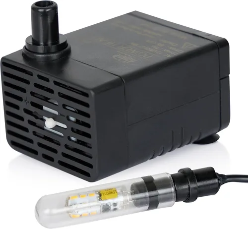 Bomba de Fuente Sumergible Alpine Corporation de 120 GPH con Luz Halógena de 5W para Fuentes Exteriores, Bebederos de Aves, Estanques y