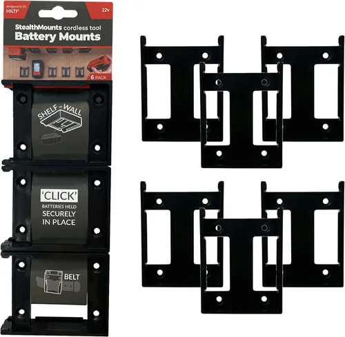 StealthMounts Soporte de batería compatible con Hilti 22V (paquete de 6) - Negro | Soportes de batería StealthMounts | Fabricado en el Reino Unido