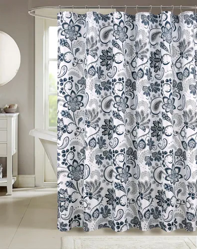 Miniatura 17 de Serafina Home Cortina de ducha bohemia, diseño floral de mandala azul marino, verde azulado, blanco, tela, 72 x 72 pulgadas, resistente a