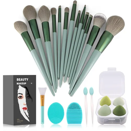Miniatura 15 de Juego de 22 brochas de maquillaje, incluye brocha para base, brocha para sombras (azul, 22 piezas)