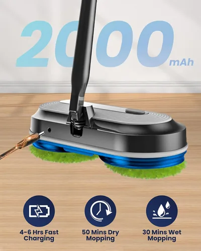 Miniatura 5 de Blonex Limpiador de piso inalámbrico eléctrico, trapeador eléctrico giratorio con faros LED y rociador de agua, batería de larga duración, tanque