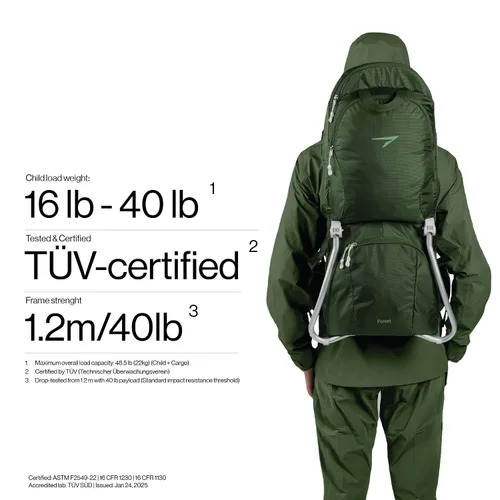 Miniatura 5 de Vandra™ Forest - Mochila portadora de bebé escandinavo de senderismo - Gravity Lock™ marco de carcasa dura - Portabebés nido para niños pequeños